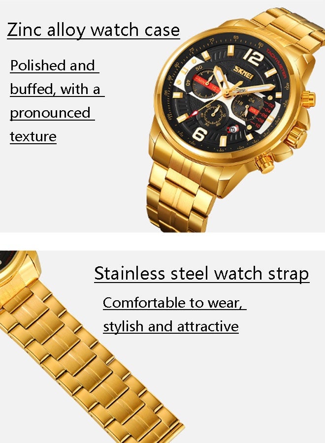 نيوترل ساعة SK-19 الرجالية للأعمال تصميم عصري + مقاومة للماء للاستخدام اليومي الميزات: عرض الوقت، التاريخ، وظيفة ساعة التوقيت، عقارب مضيئة (أسود + ذهبي) - Image 4